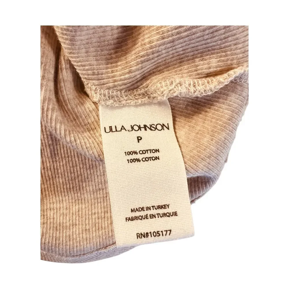 Ulla Johnson Janette Oatmeal Beige Cotton Ribbed Puff Short Sleeve Henley Top P